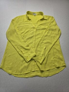 Express Yellow Portofino Button-Front Blouse, Size L